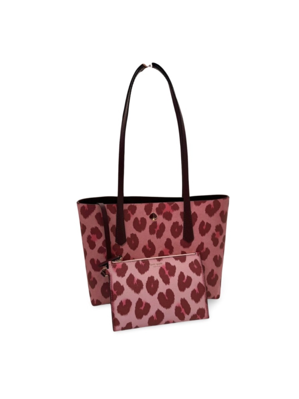 kate spade 2 piece Leopard Tote Set Pink Animal Print Bag + Pouch